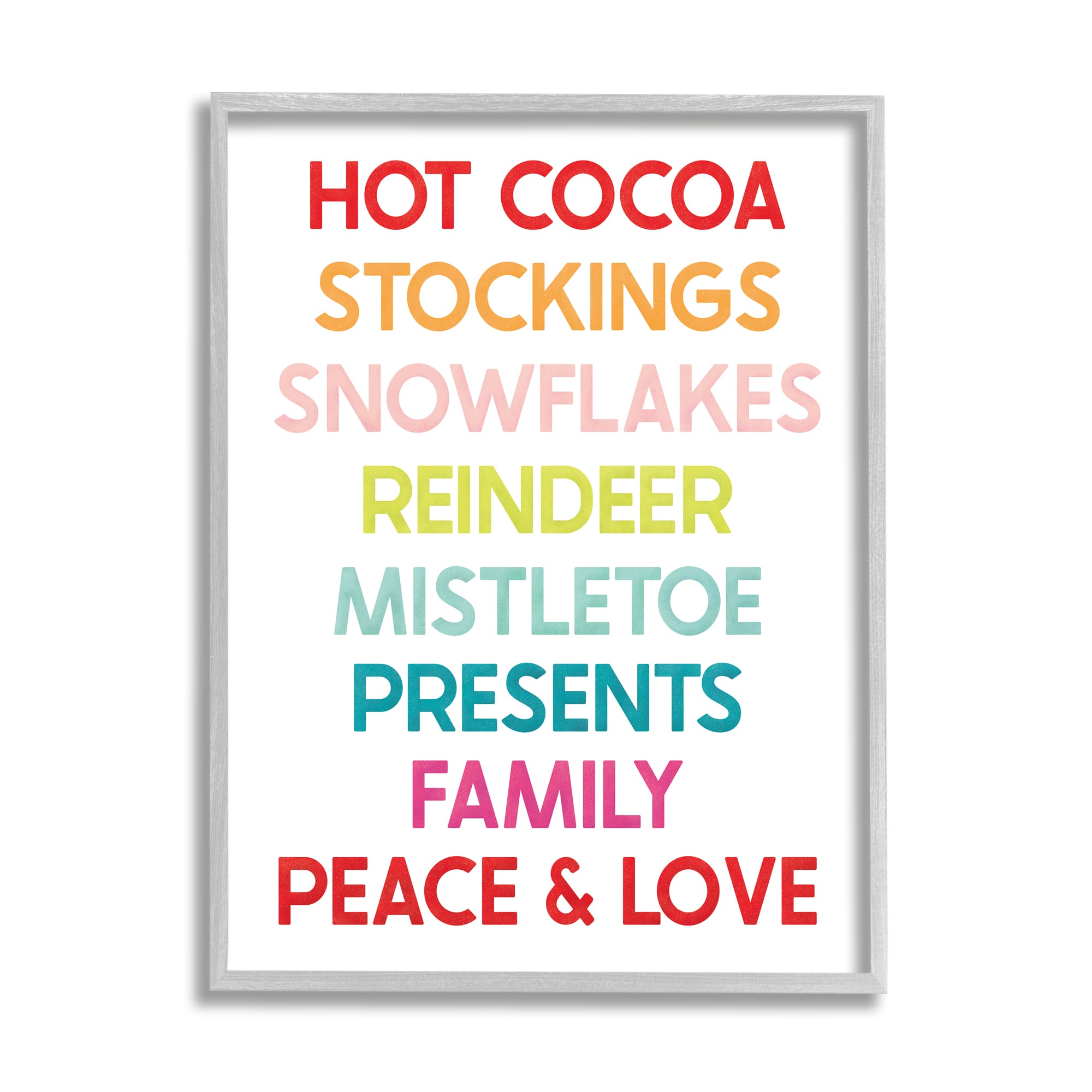 Stupell Industries Peace & Love Rainbow Christmas List Framed Giclee Art